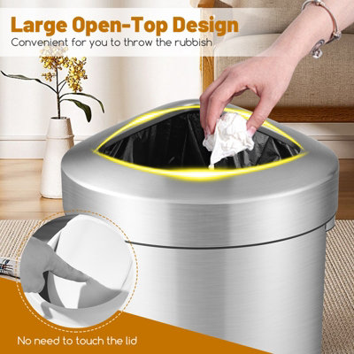 Costway 60L Corner Trash Can Rubbish Bin Stainless Steel Stay Open Rubbish Can - 4