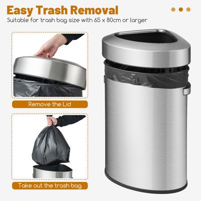 Costway 60L Corner Trash Can Rubbish Bin Stainless Steel Stay Open Rubbish Can - 7