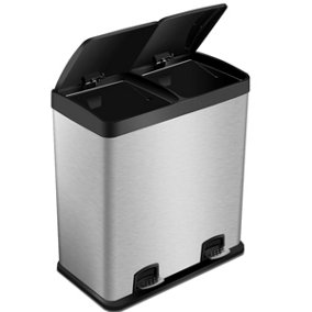 Costway 60L Double Recycle Pedal Bin Stainless Steel Dual Step Trash Can Garbage Bin