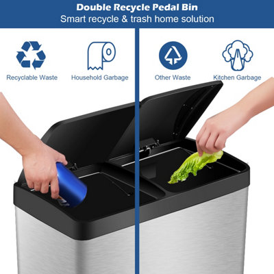 Costway 60L Double Recycle Pedal Bin Stainless Steel Dual Step Trash Can Garbage Bin - 3