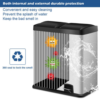 Costway 60L Double Recycle Pedal Bin Stainless Steel Dual Step Trash Can Garbage Bin - 4