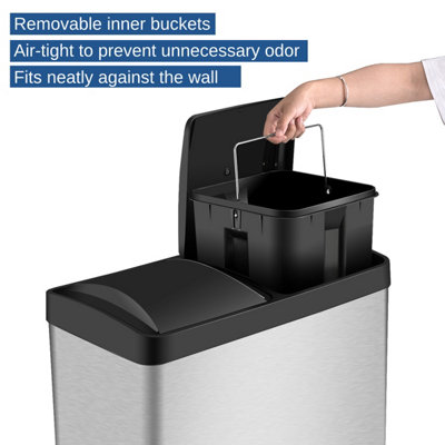 Costway 60L Double Recycle Pedal Bin Stainless Steel Dual Step Trash Can Garbage Bin - 6