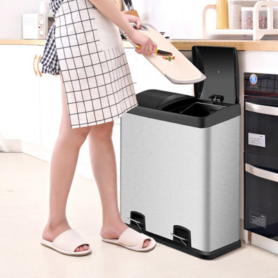 Costway 60L Double Recycle Pedal Bin Stainless Steel Dual Step Trash Can Garbage Bin - 8