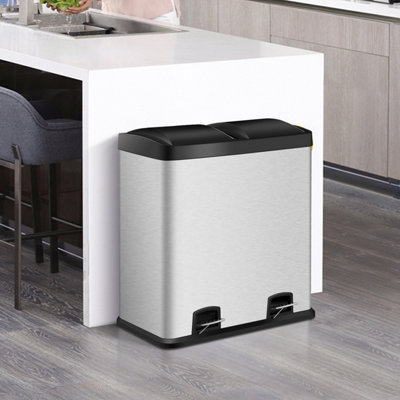 Costway 60L Double Recycle Pedal Bin Stainless Steel Dual Step Trash Can Garbage Bin - 9