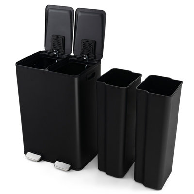Costway 60L Dual Bin Trash Can 2 x 30L Classified Garbage Bin with