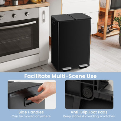 Costway 60L Dual Bin Trash Can 2 x 30L Classified Garbage Bin with
