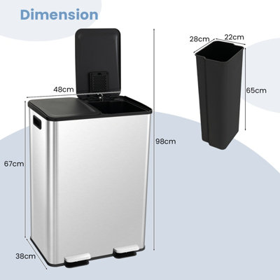 Costway 60L Dual Bin Trash Can 2 x 30L Classified Garbage Bin with 2 Deodorizer Compartments