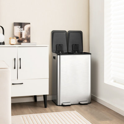 Costway 60L Dual Bin Trash Can 2 x 30L Classified Garbage Bin with 2 Deodorizer Compartments - 4