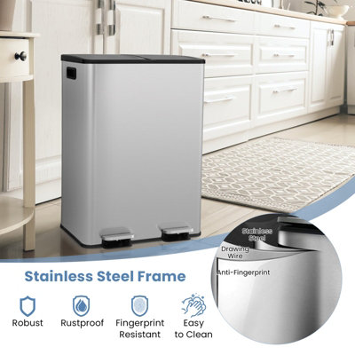 Costway 60L Dual Bin Trash Can 2 x 30L Classified Garbage Bin with 2 Deodorizer Compartments - 8