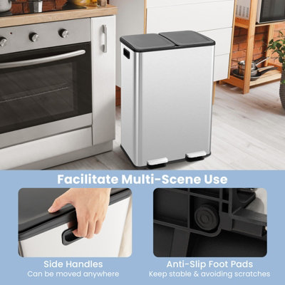 Costway 60L Dual Bin Trash Can 2 x 30L Classified Garbage Bin with 2 Deodorizer Compartments - 9