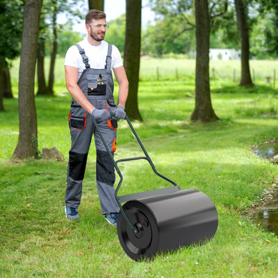 Costway 60L Steel Garden Lawn Roller Water Sand Filled Outdoor Grass Roller w Drain Plug