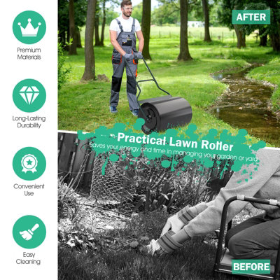 Costway 60L Steel Garden Lawn Roller Water Sand Filled Outdoor Grass Roller w/ Drain Plug - 6