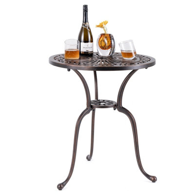 Costway 61 cm Round Dining Table Patio Cast Aluminum Table w/ 5 cm Umbrella Hole