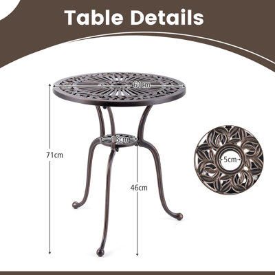 Costway 61 cm Round Dining Table Patio Cast Aluminum Table w/ 5 cm Umbrella Hole
