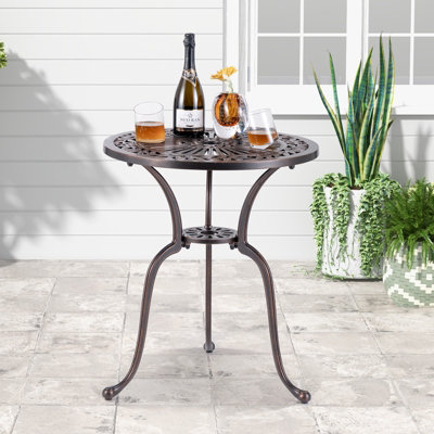 Costway 61 cm Round Dining Table Patio Cast Aluminum Table w/ 5 cm Umbrella Hole - 3