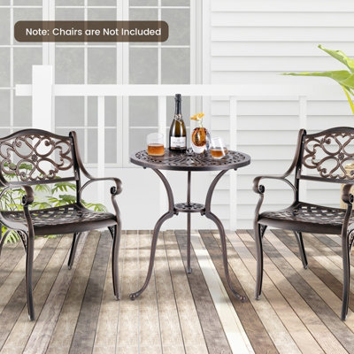 Costway 61 cm Round Dining Table Patio Cast Aluminum Table w/ 5 cm Umbrella Hole - 4