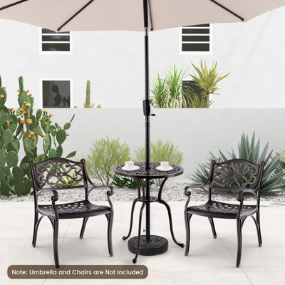 Costway 61 cm Round Dining Table Patio Cast Aluminum Table w/ 5 cm Umbrella Hole - 5