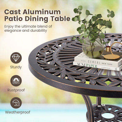 Costway 61 cm Round Dining Table Patio Cast Aluminum Table w/ 5 cm Umbrella Hole - 6
