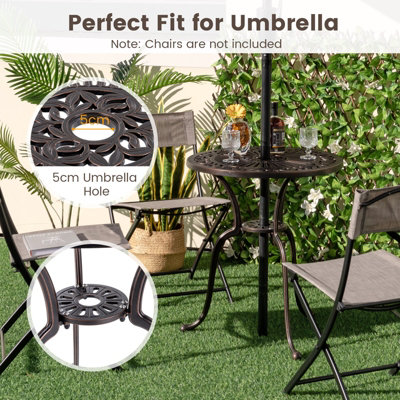 Costway 61 cm Round Dining Table Patio Cast Aluminum Table w/ 5 cm Umbrella Hole - 7