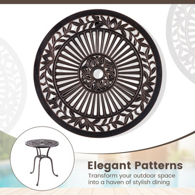 Costway 61 cm Round Dining Table Patio Cast Aluminum Table w/ 5 cm Umbrella Hole - 8