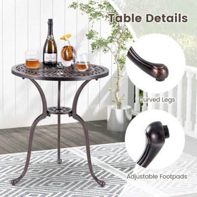 Costway 61 cm Round Dining Table Patio Cast Aluminum Table w/ 5 cm Umbrella Hole - 9