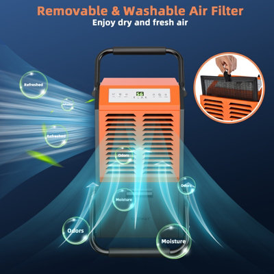Costway 63L Commercial Dehumidifier Industrial Dehumidifier 5.5L Water Tank Portable - 5