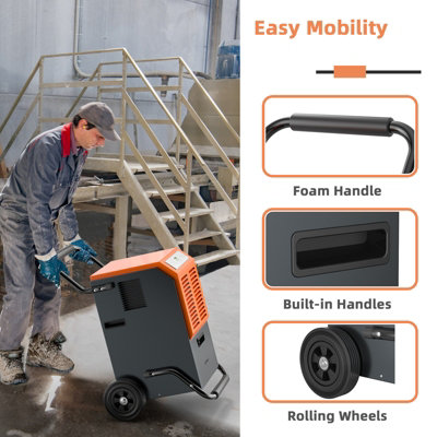 Costway 63L Commercial Dehumidifier Industrial Dehumidifier 5.5L Water Tank Portable - 7