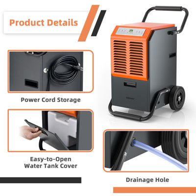Costway 63L Commercial Dehumidifier Industrial Dehumidifier 5.5L Water Tank Portable - 8