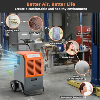 Costway 63L Commercial Dehumidifier Industrial Dehumidifier 5.5L Water Tank Portable - 9