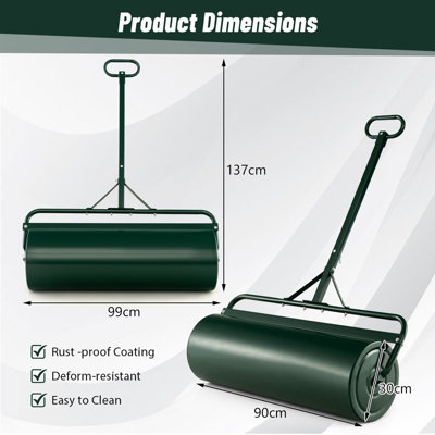 Costway 63L Metal Garden Lawn Roller Water Sand Filled Drum Grass Roller Tow Behind - 3