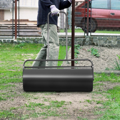 Costway 63L Metal Lawn Roller Garden Drum Roller Water/ Sand Filled w/ U-Shaped Handle