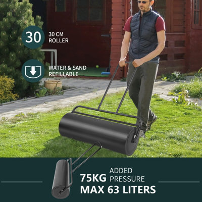 Costway 63L Metal Lawn Roller Garden Drum Roller Water/ Sand Filled w/ U-Shaped Handle - 5
