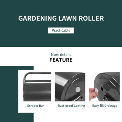 Costway 63L Metal Lawn Roller Garden Drum Roller Water/ Sand Filled w/ U-Shaped Handle - 8