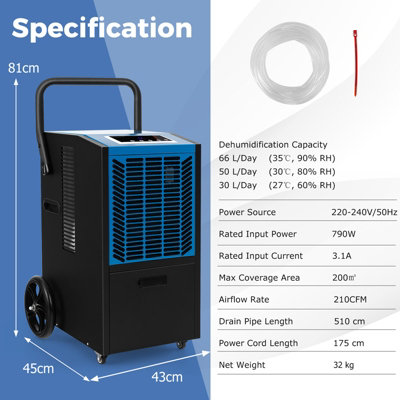 Costway 66 L/Day Commercial Dehumidifier Industrial Crawl Space Dehumidifier w/ Pump
