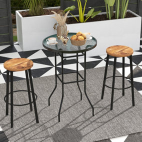 Costway 68 x 68CM Outdoor Bistro Coffee Table Round Glass Top Garden Patio Dining Table
