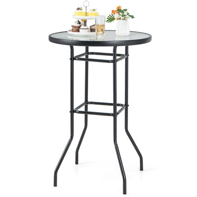 C-Hopetree Small Metal Patio Garden Coffee Table For Outside, Outdoor Side Table With Woodgrain Top