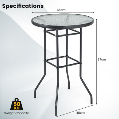 Costway 68 x 68CM Outdoor Bistro Coffee Table Round Glass Top Garden Patio Dining Table - 3