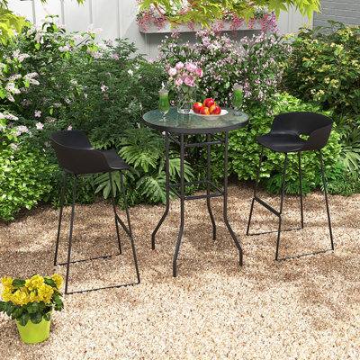 Costway 68 x 68CM Outdoor Bistro Coffee Table Round Glass Top Garden Patio Dining Table - 4