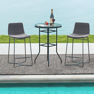 Costway 68 x 68CM Outdoor Bistro Coffee Table Round Glass Top Garden Patio Dining Table - 5