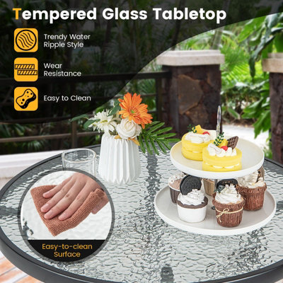 Costway 68 x 68CM Outdoor Bistro Coffee Table Round Glass Top Garden Patio Dining Table - 6
