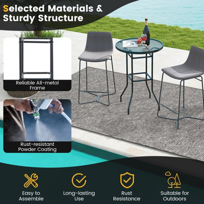 Costway 68 x 68CM Outdoor Bistro Coffee Table Round Glass Top Garden Patio Dining Table - 7