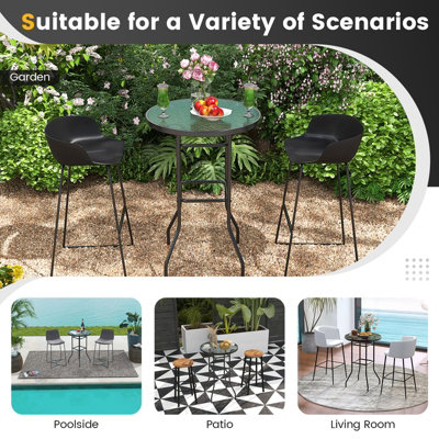 Costway 68 x 68CM Outdoor Bistro Coffee Table Round Glass Top Garden Patio Dining Table - 9