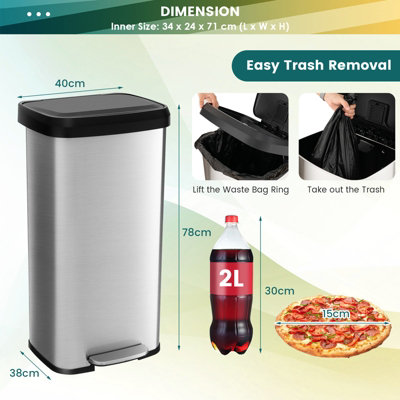 Costway 68L Kitchen Bin Soft Closure Stainless Steel Recycling Pedal Bin with Handle - 3