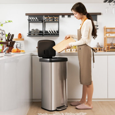 Costway 68L Kitchen Bin Soft Closure Stainless Steel Recycling Pedal Bin with Handle - 5
