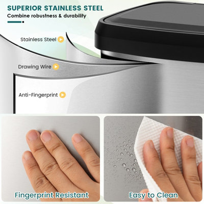 Costway 68L Kitchen Bin Soft Closure Stainless Steel Recycling Pedal Bin with Handle - 8