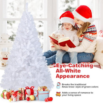 COSTWAY 6FT Artificial Christmas Tree Realistic White Xmas Tree With ...