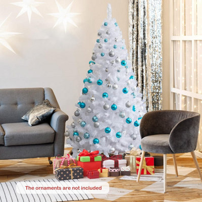 HOMCOM 6ft Artificial White Christmas Tree - 928 Branch Tips, Metal Stand, Flame Resistant, Easy Setup