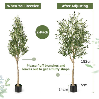 Costway 6FT Artificial Olive Tree 182cm Tall Faux Olive Plants Potted Olive Silk Tree