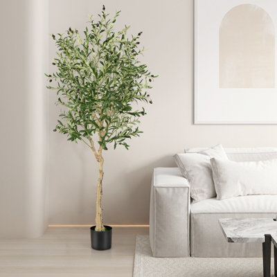 Costway 6FT Artificial Olive Tree 182cm Tall Faux Olive Plants Potted Olive Silk Tree - 4