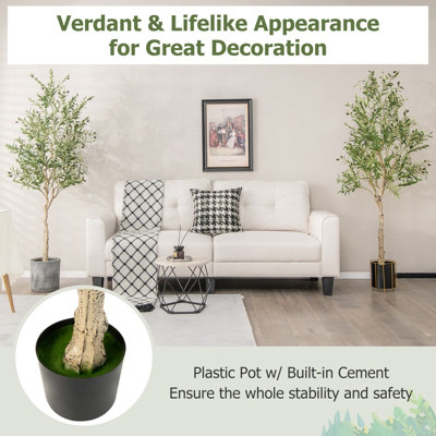 Costway 6FT Artificial Olive Tree 182cm Tall Faux Olive Plants Potted Olive Silk Tree - 5